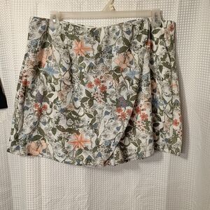 Floral Wrap Skort in White with Green and Peach